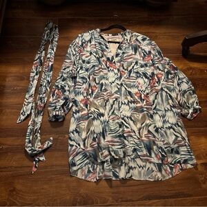 CHUFY Multicolor Abstract Print Midi Dress — Blue, White, Red